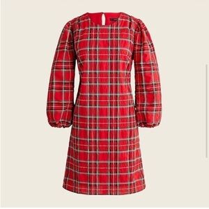 J. Crew Puff Sleeve Good Tidings Tartan Mini Dress